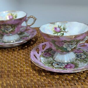 Purple Floral Vintage China Tea Cups and Saucers Perfect for Mother's Day!